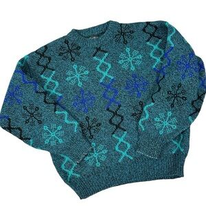 Vintage 70s Royal Knight Chunky Knit Grandpa Crewneck Sweater USA Men’s XL Blue